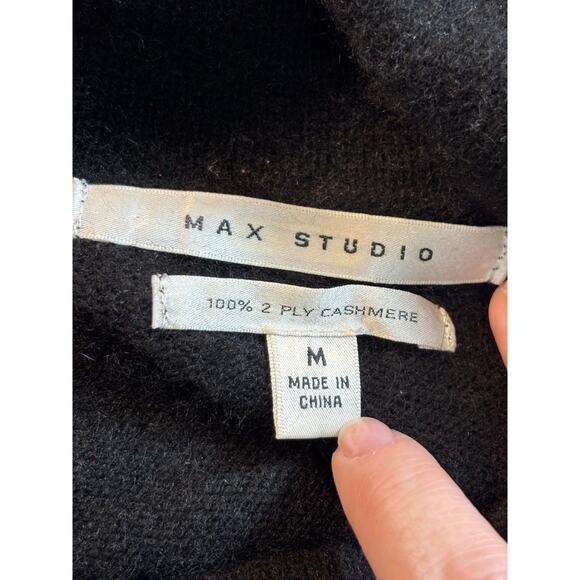 Max Studio Cashmere Tunic Sweater Black Medium Funnel Cowl Neck Long Sleeve - Picture 3 of 11